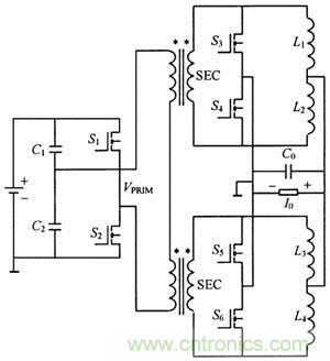 交錯並聯低壓大電流DC- DC變換器的電路原理圖