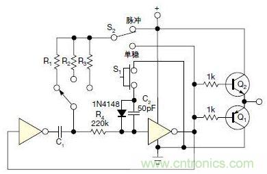 互補雙極晶體管增加了振蕩器以及單脈衝發生器的輸出電流