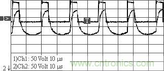 變壓器原、副邊波形（&ldquo;2&rdquo;為原邊，&ldquo;1&rdquo;為副邊）