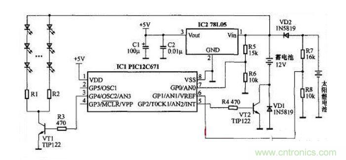 太陽能LED燈控製器電路圖設計