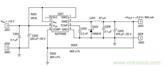 Buck電路應用實例-輸入9～12V，輸出3.3V 800mA電路