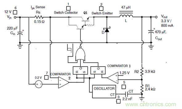 NCP3063的內部架構及典型的Buck電路接法