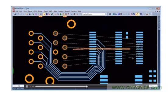 設計師在另一層上粗略繪製出一條直線路徑，如橙色所標示