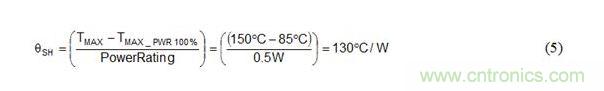 【導讀】電(dian)阻(zu)的(de)自(zi)發(fa)熱(re)，基(ji)礎(chu)的(de)不(bu)能(neng)再(zai)基(ji)礎(chu)，但(dan)是(shi)很(hen)多(duo)工(gong)程(cheng)師(shi)卻(que)不(bu)知(zhi)道(dao)甚(shen)至(zhi)是(shi)忽(hu)略(lve)的(de)。本(ben)篇(pian)文(wen)章(zhang)當(dang)中(zhong)就(jiu)將(jiang)對(dui)電(dian)阻(zu)自(zi)發(fa)熱(re)的(de)影(ying)響(xiang)進(jin)行(xing)介(jie)紹(shao)，看(kan)過(guo)之(zhi)後(hou)大(da)家(jia)就(jiu)會(hui)明(ming)白(bai)，這(zhe)項(xiang)不(bu)起(qi)眼(yan)的(de)小(xiao)知(zhi)識(shi)在(zai)電(dian)源(yuan)設(she)計(ji)當(dang)中(zhong)是(shi)多(duo)麼(me)重(zhong)要(yao)。  接觸的電源知識越多，就發現有時越是基礎的簡單知識，知道的人卻寥寥無幾。就像電(dian)阻(zu)的(de)自(zi)發(fa)熱(re)，基(ji)礎(chu)的(de)不(bu)能(neng)再(zai)基(ji)礎(chu)，但(dan)是(shi)很(hen)多(duo)工(gong)程(cheng)師(shi)卻(que)不(bu)知(zhi)道(dao)甚(shen)至(zhi)是(shi)忽(hu)略(lve)的(de)。本(ben)篇(pian)文(wen)章(zhang)當(dang)中(zhong)就(jiu)將(jiang)對(dui)電(dian)阻(zu)自(zi)發(fa)熱(re)的(de)影(ying)響(xiang)進(jin)行(xing)介(jie)紹(shao)，看(kan)過(guo)之(zhi)後(hou)大(da)家(jia)就(jiu)會(hui)明(ming)白(bai)，這(zhe)項(xiang)不(bu)起(qi)眼(yan)的(de)小(xiao)知(zhi)識(shi)在(zai)電(dian)源(yuan)設(she)計(ji)當(dang)中(zhong)是(shi)多(duo)麼(me)重(zhong)要(yao)。 1 圖1簡化的比率計RTD係統  對於圖1中的簡化設計，需要考慮信號路徑中電阻器自發熱引起的誤差，才能防止它們所導致的不希望出現的誤差級。  該設計針對比率計測量設計，因此模數轉換器（ADC）的最終轉換結果直接取決於參考電阻器RREF的絕對值。由於RREFshangyoujilidianliujingguo，yincitahuixiaohaodianyuanbingfare，congerkeyinqidianzubianhua，yingxiangxitongjingquedu。ciwai，dianzuqizifareyingxiangzaidianliuganyinghuogonglvceliangdengzhongduoqitayingyongzhongyehenzhongyao，qiqujueyudianzuqijueduizhi，yinweizaidianzuqixiaohaodianyuanshitakenenghuigaibianzuzhi。  電阻器的溫度係數（或TC）規定了電阻器溫度變化時電阻的變化範圍。電阻器TC的單位一般是每攝氏度百萬分之一（ppm/&deg;C）。一個1%電阻器具有大約+/-100ppm/&deg;C的TC，而高精度金屬箔電阻器則提供不足0.1ppm/&deg;C的TC。  公式1和公式2是溫度從25&deg;C到125&deg;C變化時，如何使用電阻器TC規範計算1k&Omega;、&plusmn;100ppm/&deg;C電阻器阻值&Delta;RTC變化的實例。 2 一般來說，較小表麵安裝組件（0201、0402、0603等）在功率耗散方麵效率較低，因此具有極高的自發熱係數&theta;SH，有時高達1000&deg;C/W以上！這些較小電阻器的額定功率級通常小於0.1W，但其溫度會隨功率耗散極其快速地變化。  公式3可計算功率耗散所引起的電阻器溫度增加量&Delta;TSH。公式4將&Delta;TSH插入公式1替代&Delta;T，以確定100&deg;C/W適度自發熱和0.5W功率耗散情況下自發熱所引起的電阻變化。 3 盡管電阻器產品說明書中通常不提供自發熱係數，但通常都包含功率額定值下降曲線，您可通過該曲線反向計算出自發熱係數。  功率額定值下降曲線可在不超過最大指定溫度情況下，針對環境溫度規定電阻器的最大功耗。圖2是0.5W電阻器的電阻器功率額定值下降曲線實例。 4 圖2 0.5W電阻器的功率額定值下降曲線  可以從圖2的曲線中輕鬆確定最大工作溫度TMAX，也就是在額定耗散等於0%時x軸上的值。在所示實例中，最大工作溫度是150&deg;C。  另外，電阻器也不可能在100%額定耗散（TMAX_PWR100%）、85&deg;C下工作。您可通過該溫度、最大工作溫度以及電阻器的功率額定值計算出針對&theta;SH的值，如公式5所示。 5 經過上麵一係列的分析和計算，得出自發熱係數之後就能非常方便的來確定熱增加量。利用公式3、公式4，就(jiu)可(ke)以(yi)計(ji)算(suan)出(chu)功(gong)率(lv)耗(hao)散(san)時(shi)的(de)電(dian)阻(zu)變(bian)化(hua)，最(zui)終(zhong)根(gen)據(ju)電(dian)阻(zu)的(de)變(bian)化(hua)來(lai)估(gu)算(suan)對(dui)最(zui)終(zhong)係(xi)統(tong)精(jing)度(du)程(cheng)度(du)有(you)多(duo)少(shao)。可(ke)以(yi)看(kan)出(chu)，電(dian)阻(zu)器(qi)的(de)自(zi)發(fa)熱(re)因(yin)素(su)是(shi)會(hui)影(ying)響(xiang)到(dao)係(xi)統(tong)精(jing)度(du)的(de)，所(suo)以(yi)要(yao)進(jin)行(xing)提(ti)前(qian)的(de)計(ji)算(suan)確(que)認(ren)。