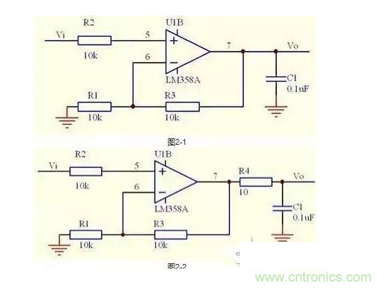2、不要在運放輸出直接並接電容