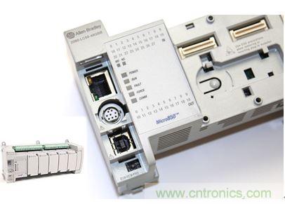 圖1：Allen-Bradley Micro850可編程邏輯控製器(PLC)的價格約為500美元，是高度堅固、可配置、隔離性和易用性方麵的標杆，盡管有PC/嵌入式計算設備的競爭，仍在工廠自動化領域中保持著強勢地位。