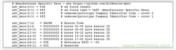 圖13 &ndash; 定義製造商特定數據字段中的AltBeacon數據