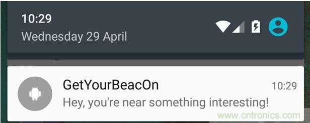 圖10 &ndash; 安卓係統通知，提示附近發現Beacon