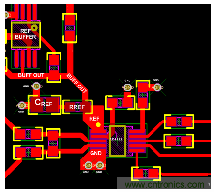 具有一個外部基準和緩衝的ADC布局布線示例