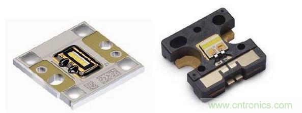 左圖為Osram汽車前大燈專用模組，右圖為Philips汽車前大燈專用模組。