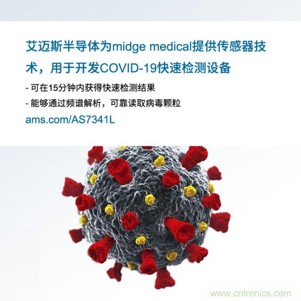 艾邁斯為midge medical提供傳感器技術，用於開發COVID-19快速檢測設備