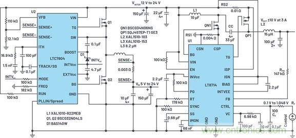 通過5 V至24 V輸入提供雙極性、雙向DC-DC流入和流出電流